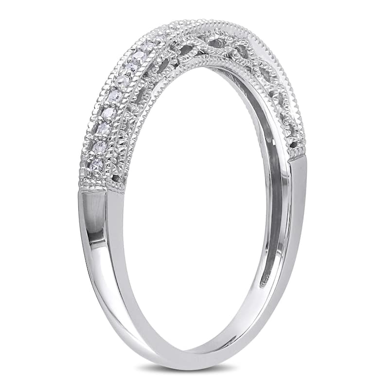 Miadora 10k White Gold 1/10ct TDW Diamond Stackable Semi-Eternity Band