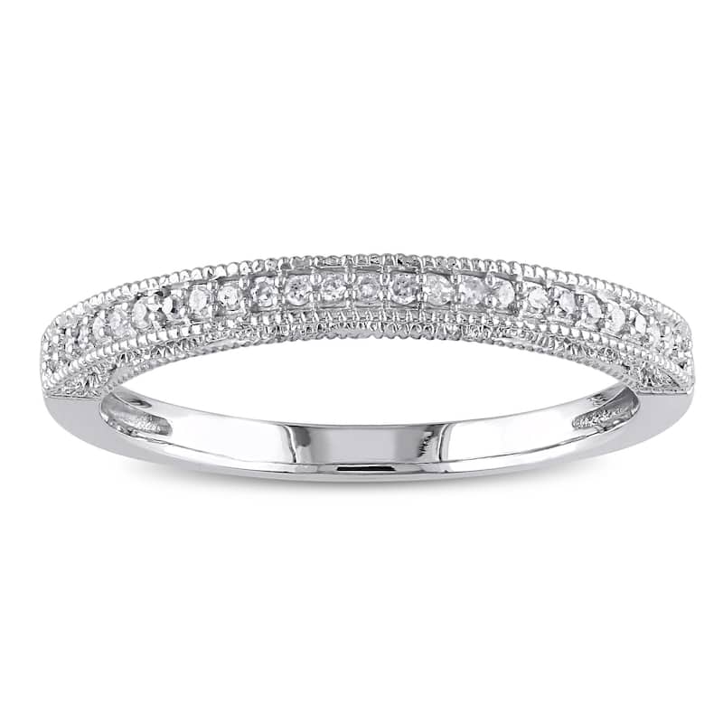 Miadora 10k White Gold 1/10ct TDW Diamond Stackable Semi-Eternity Band - 4