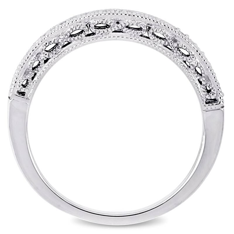 Miadora 10k White Gold 1/10ct TDW Diamond Stackable Semi-Eternity Band