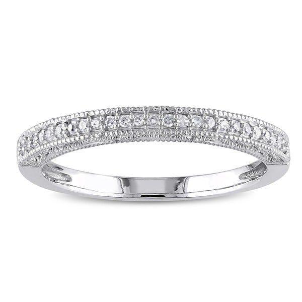 Shop Miadora 10k White Gold 1/10ct TDW Diamond Textured Stackable ...