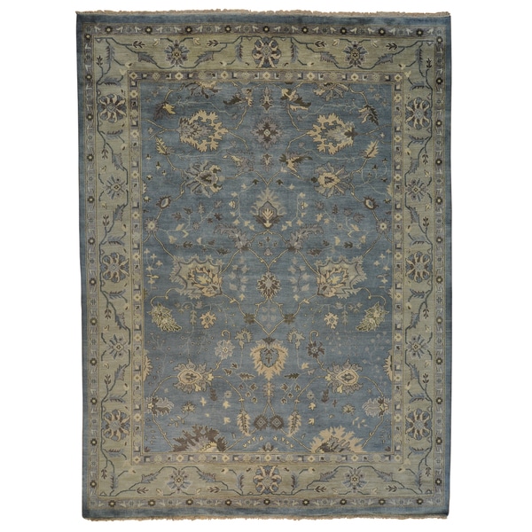 Silver Blue Oushak Oriental Hand knotted Area Rug (101 x 137