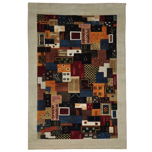 Handmade Multicolored Modern Gabbeh Oriental Area Rug - Multi-color
