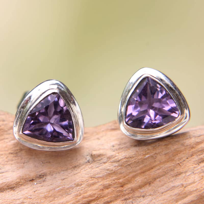 NOVICA Sterling Silver 'Purple Trinity' Amethyst Earrings (Indonesia)