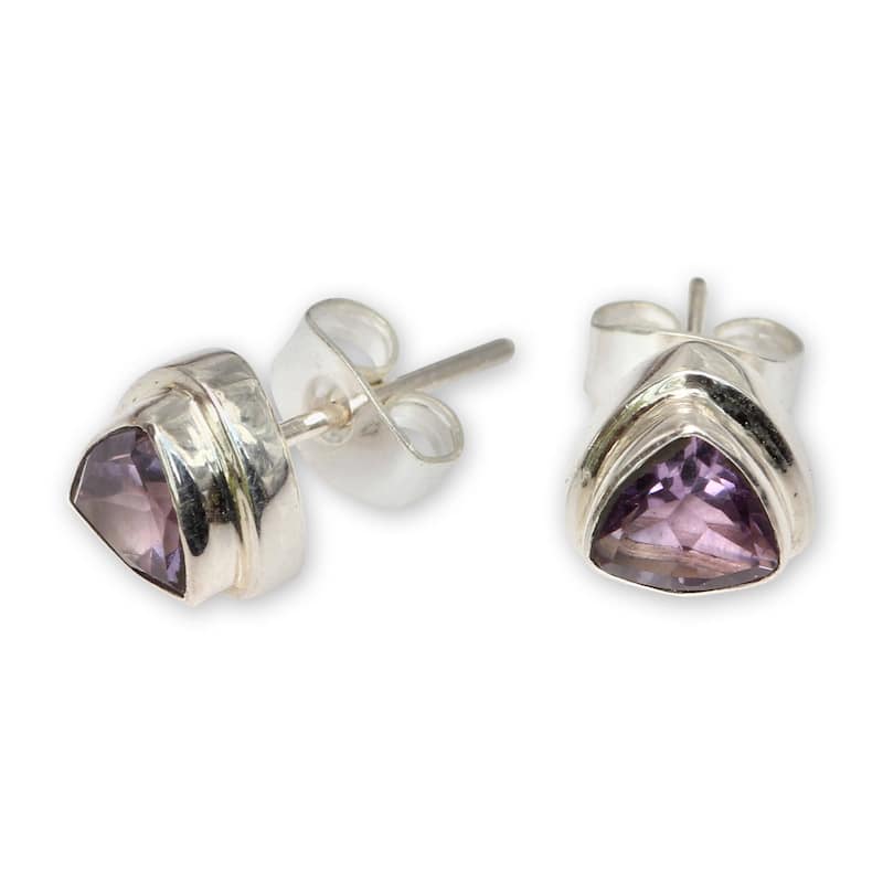 NOVICA Sterling Silver 'Purple Trinity' Amethyst Earrings (Indonesia)