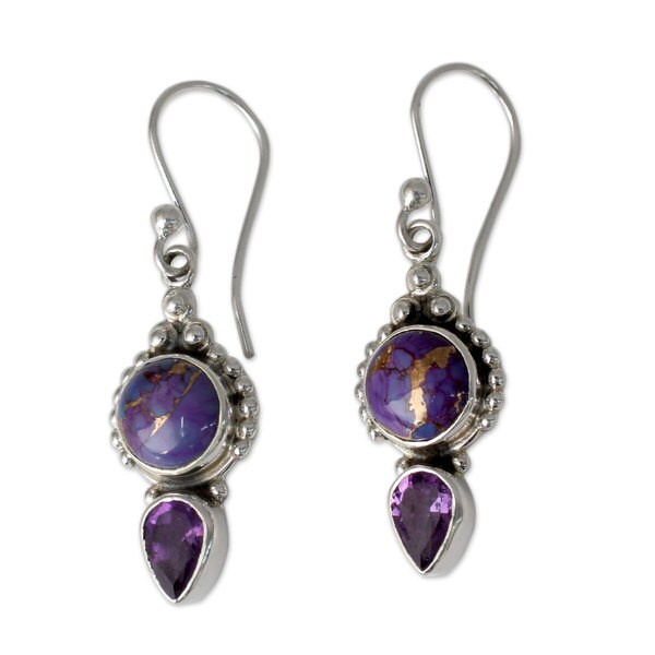 Handmade Sterling Silver Vision In Purple Amethyst Turquoise Handmade Sterling Silver Vision In Purple Amethyst Turquoise Dangling Style Earrings India