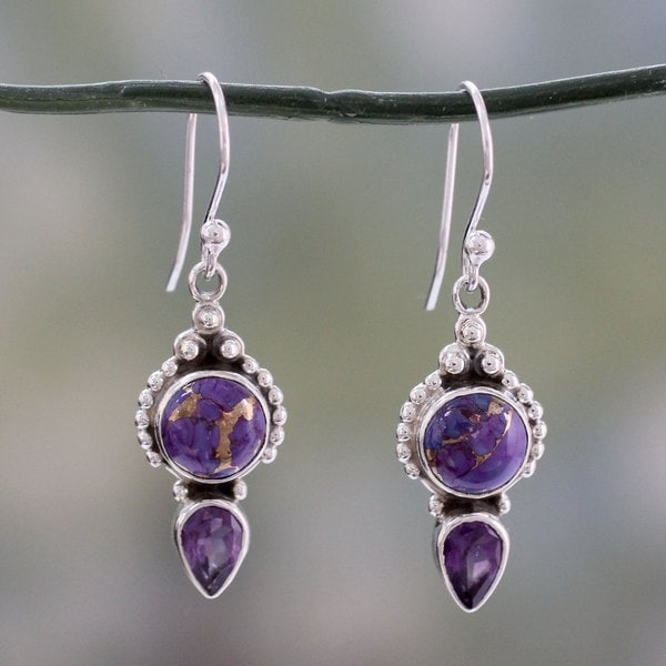 Sterling Silver Vision in Purple Amethyst Turquoise Earrings (India)