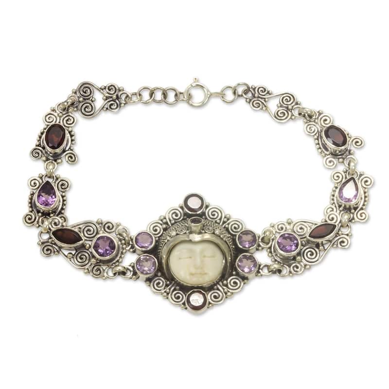 NOVICA Handmade Sterling Silver Princess Amethyst Garnet Bracelet (Indonesia) - Red - 7.5 Inch - Red - Amethyst - White