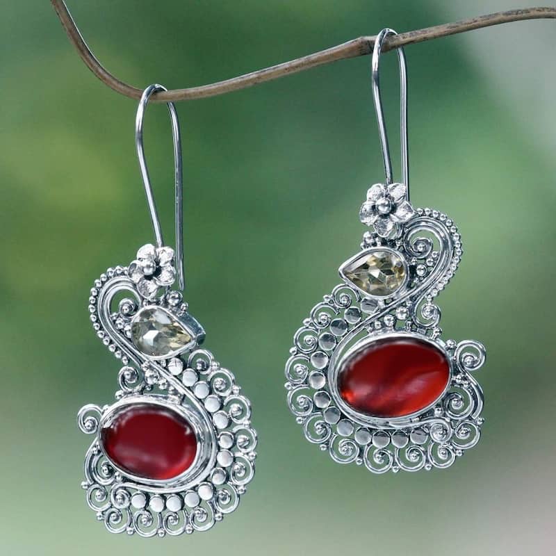 NOVICA Handmade Sterling Silver 'Balinese Swan' Carnelian Citrine Earrings (Indonesia)