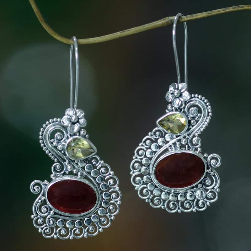 NOVICA Handmade Sterling Silver 'Balinese Swan' Carnelian Citrine Earrings (Indonesia)