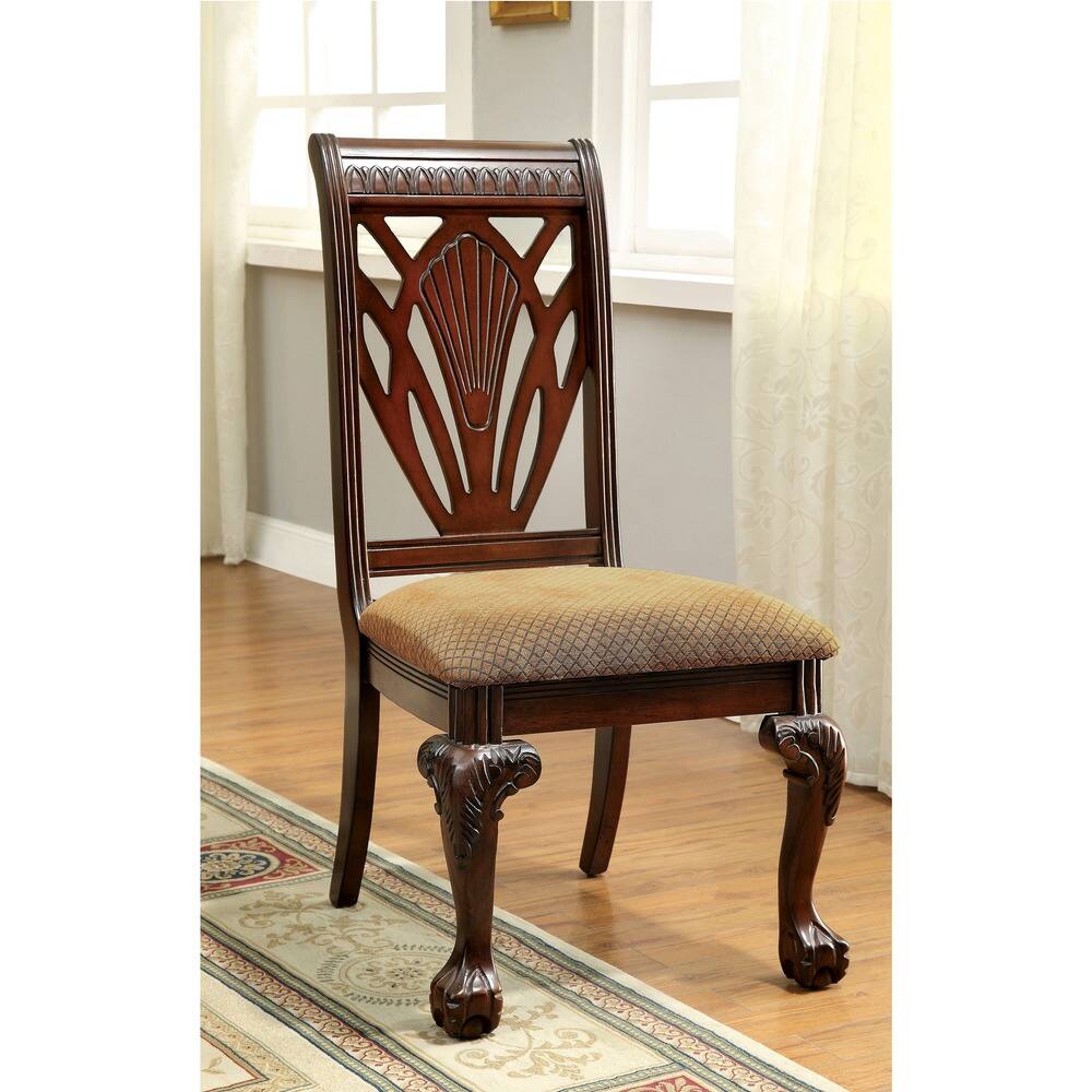 Hild Traditional Cherry Solid Wood Padded Dining Chairs by Furniture of America (Set of 2)
