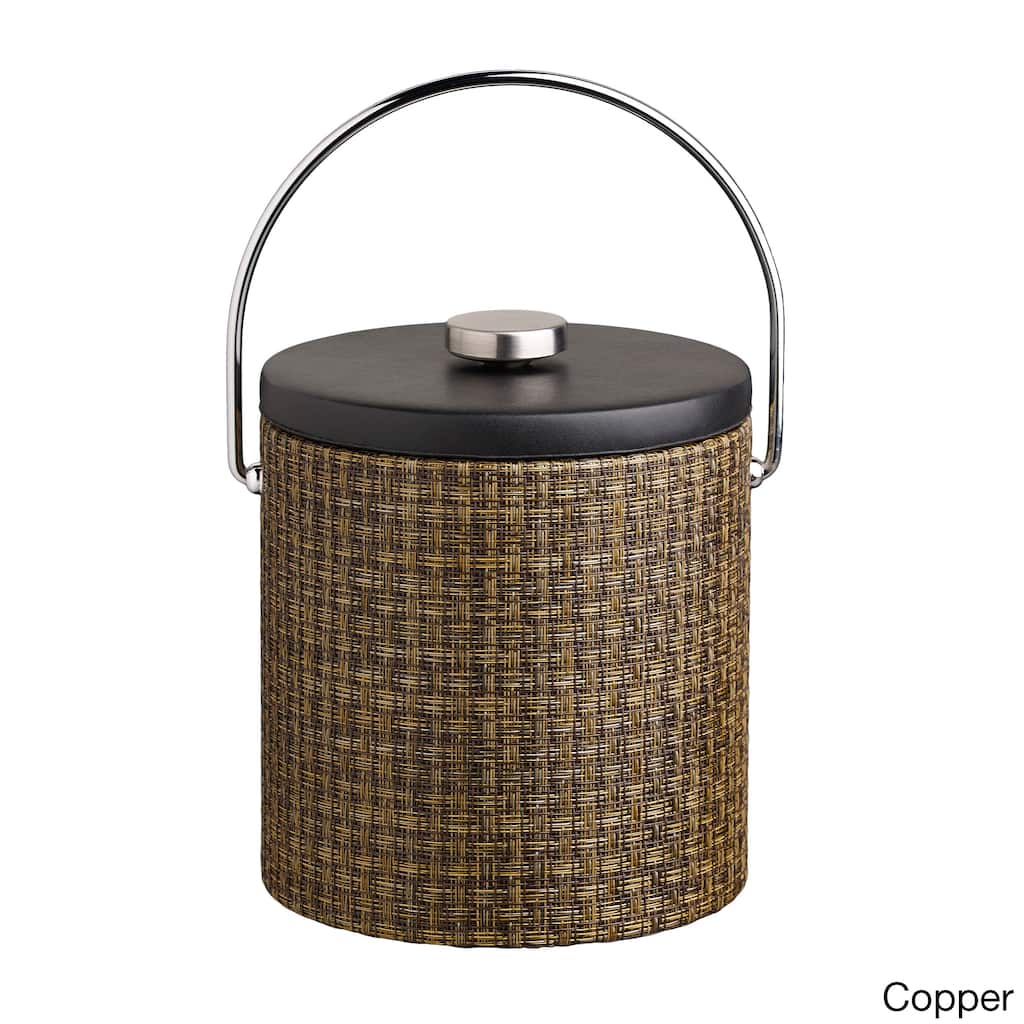Woven Vinyl 3-quart Ice Bucket with Black Leatherette Lid