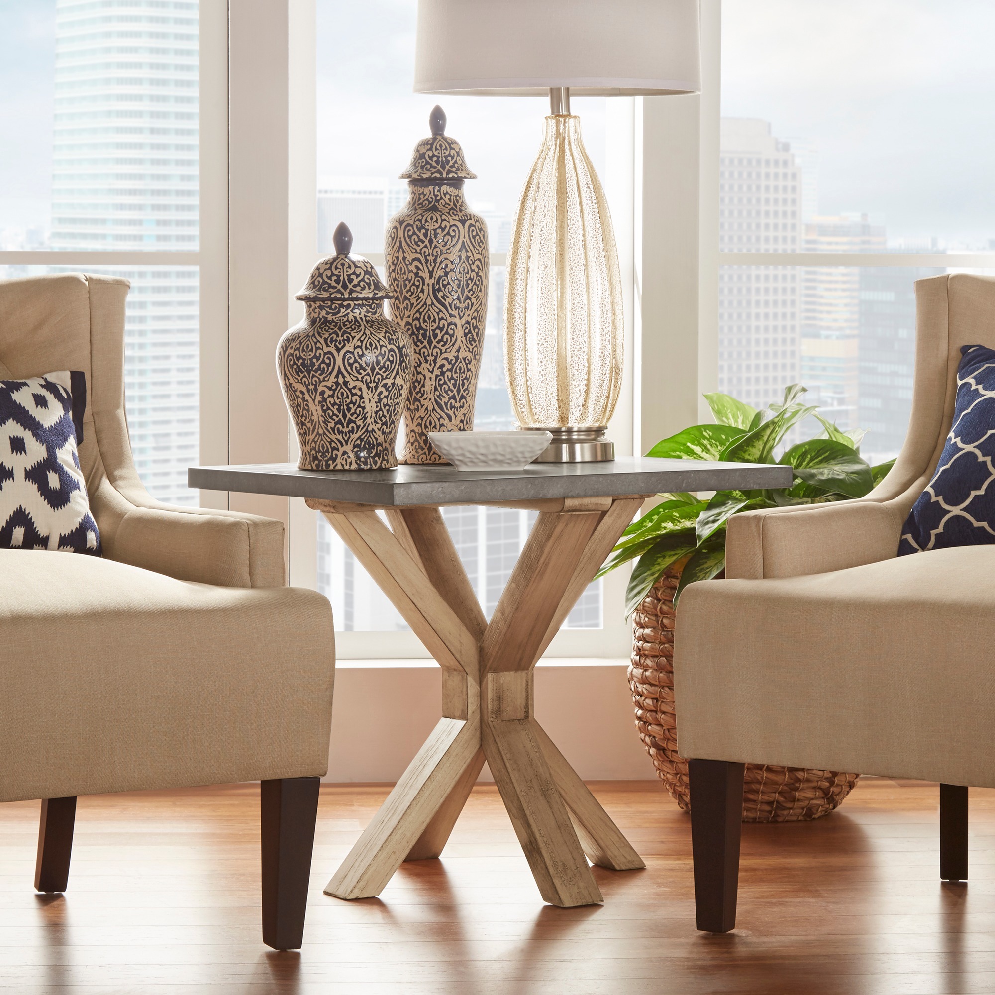 Shop Aberdeen Industrial Zinc Top Weathered Oak Trestle End Table by