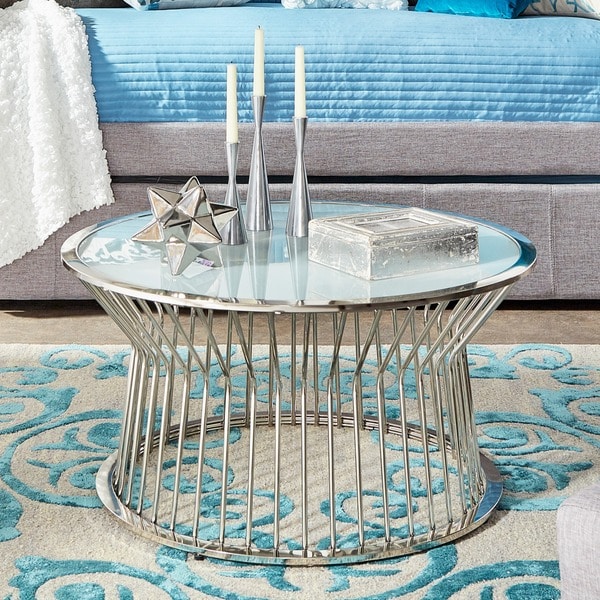 Shop Cyril Frosted Glass Top Drum Metal Cocktail Table by iNSPIRE Q