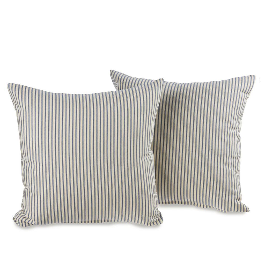Ticking Stripe Blue Decorative 20-inch Throw Pillows (Set of 2)