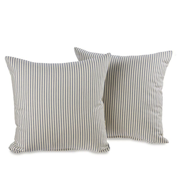 Ticking Stripe Blue Decorative 20 inch Throw Pillows Set of 2