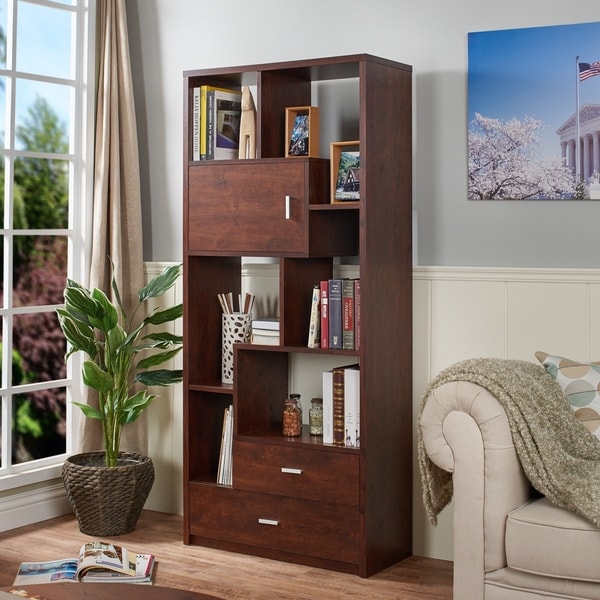 Junipe Contemporary Vintage Walnut Multifunctional Bookcase by FOA
