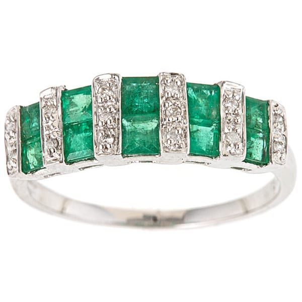 Yach 14k White Gold Emerald and Diamond Accent Ring in Size 6 (As Is