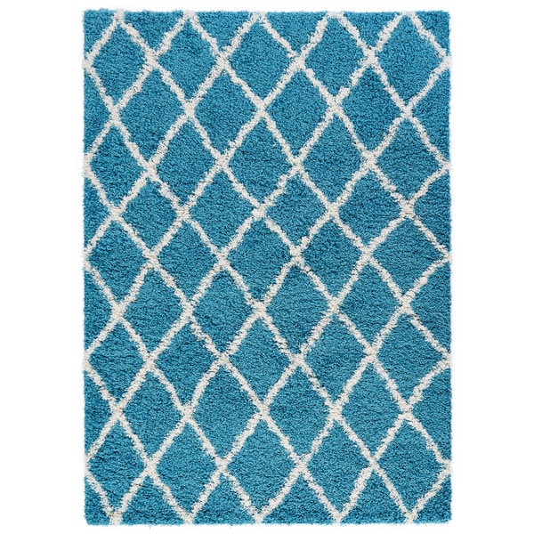 Beni Ourain Inspired Contemporary Moroccan Trellis Design Shaggy Area Rug (5' x 7') - 5' x 7'
