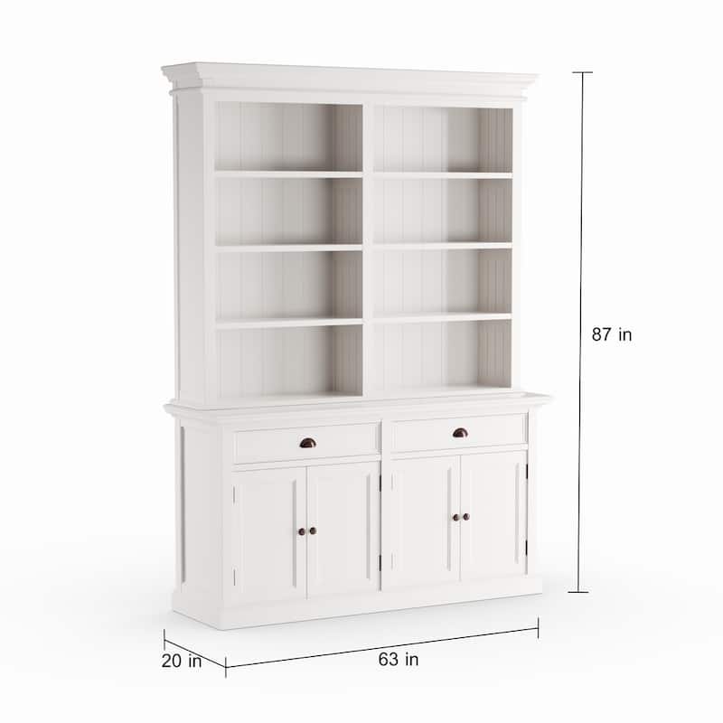 NovaSolo Halifax Coastal White Hutch Bookcase Cabinet | Solid Mahogany Frame | 62.99 x 19.69 x 86.61