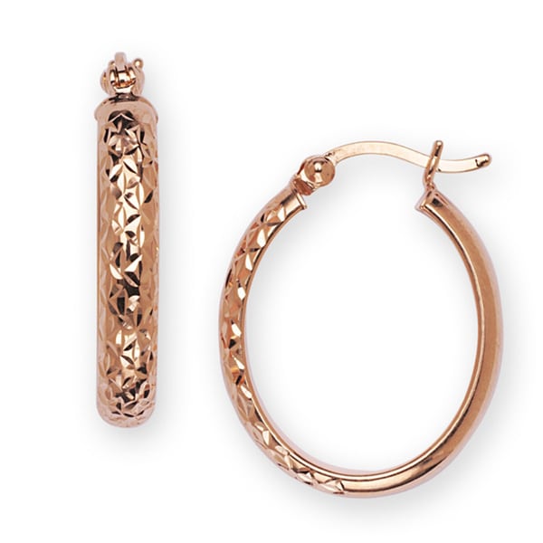 Shop 10k Rose Gold Diamond-cut Oval Hoop Earrings - On Sale - Overstock - 9821714