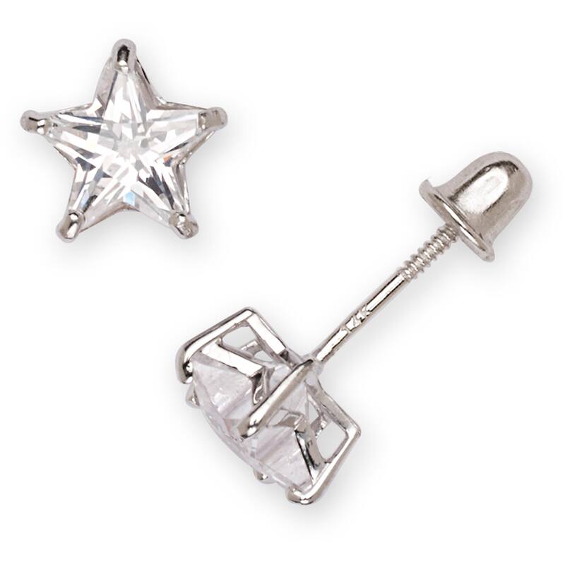 Curata 14k Gold 6mm Cubic Zirconia Star-shape Screw Back Stud Earrings - White