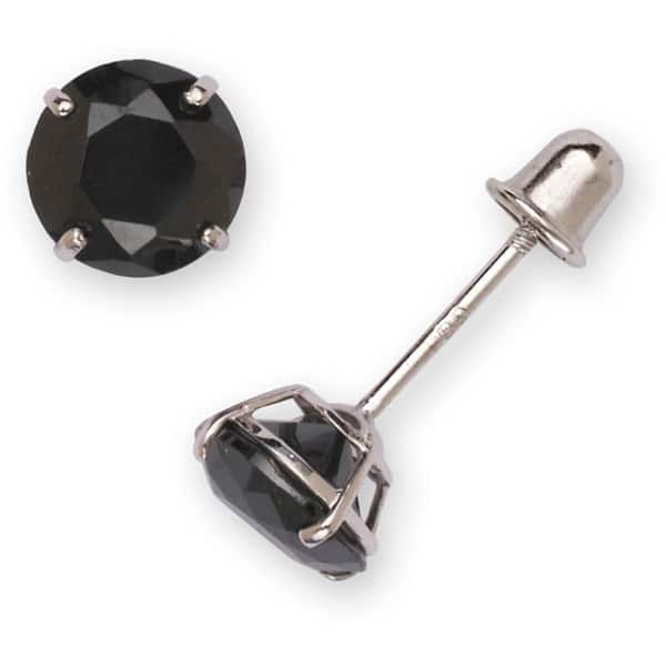 Curata 14k Gold Black 6mm Round Cubic Zirconia Stud Screw Back Earrings