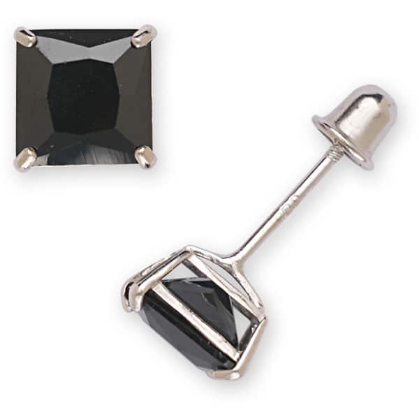 Curata 14k Gold Princess-cut 6mm Black Cubic Zirconia Stud Screw Back Earrings