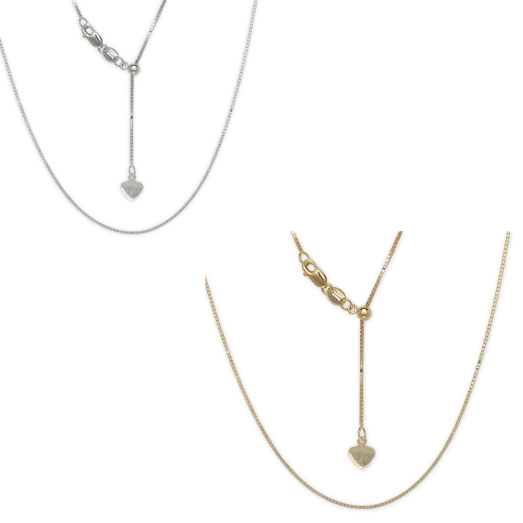 14K 22/" Solid White Gold .7mm ADJUSTABLE Box Chain Necklace