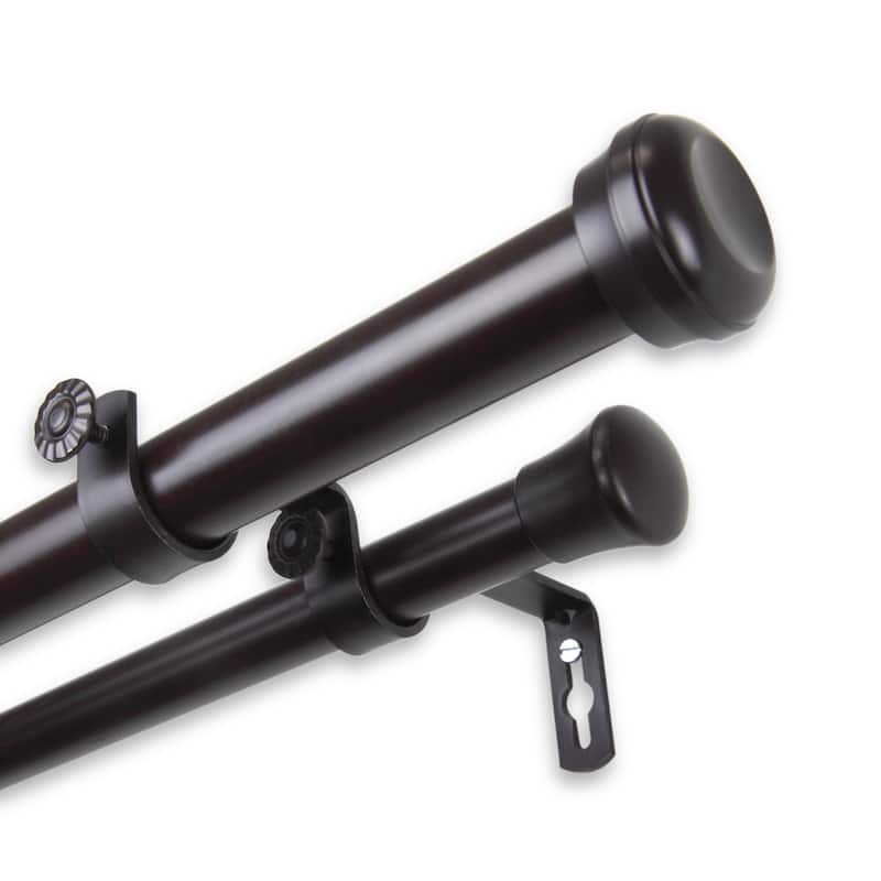 InStyleDesign Edison Adjustable Double Curtain Rod - 28 to 48 inches - Mahogany