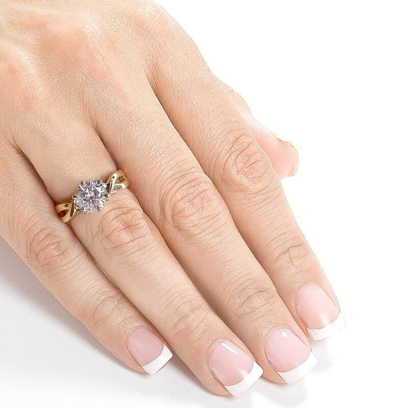 Annello by Kobelli 14k Yellow Gold 1 Carat 6-prong Round Moissanite Solitaire Crossover Engagement Ring