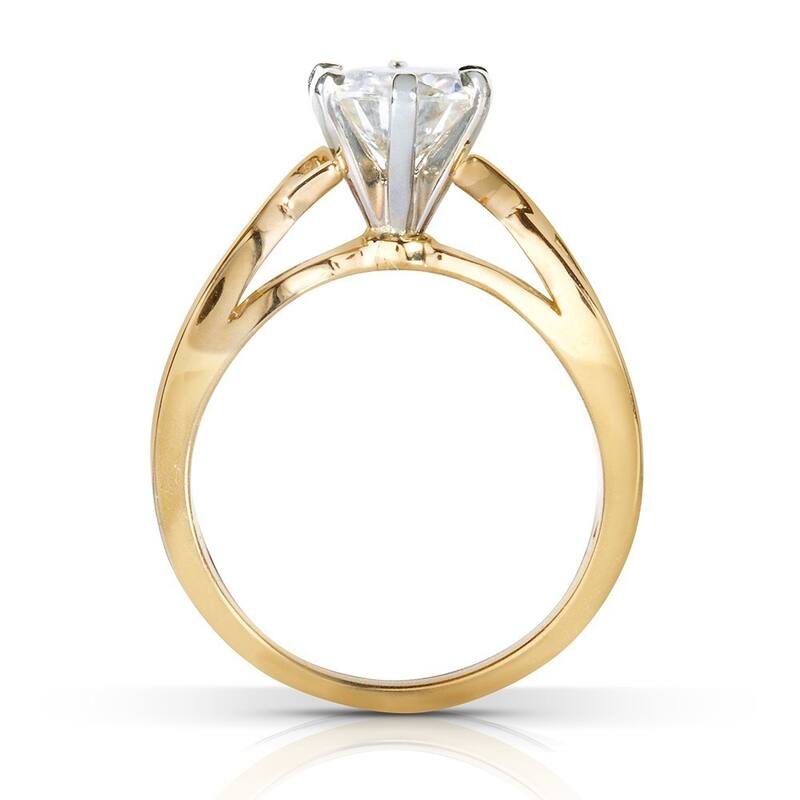 Annello by Kobelli 14k Yellow Gold 1 Carat 6-prong Round Moissanite Solitaire Crossover Engagement Ring