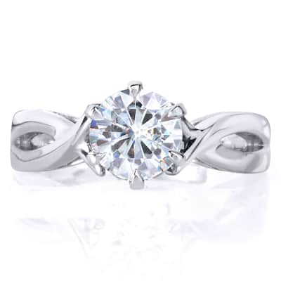 Annello by Kobelli 14k White Gold 1 Carat 6-prong Round Moissanite Solitaire Crossover Engagement Ring