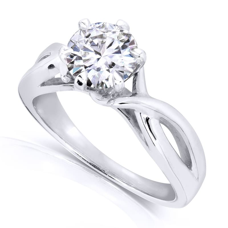 Annello by Kobelli 14k White Gold 1 Carat 6-prong Round Moissanite Solitaire Crossover Engagement Ring