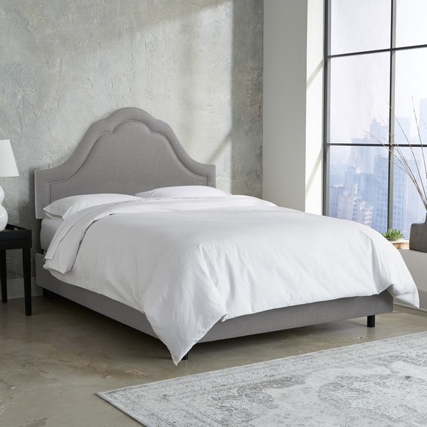 Skyline Furniture Arch Inset Nail Button Bed in Linen Grey
