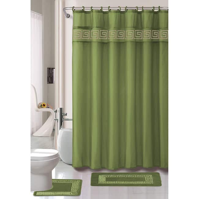 Greek Key 15-piece Bathroom Rug Shower Set