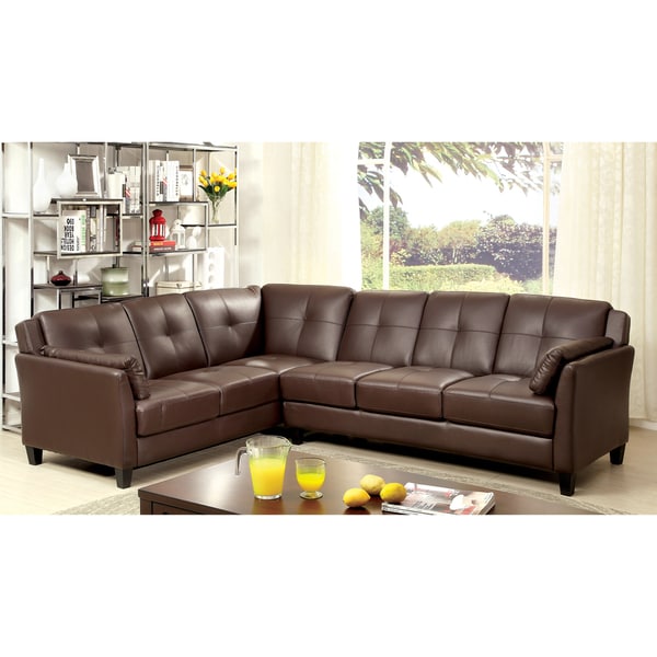 Furniture of America Sier Contemporary Faux Leather Padded Sectional