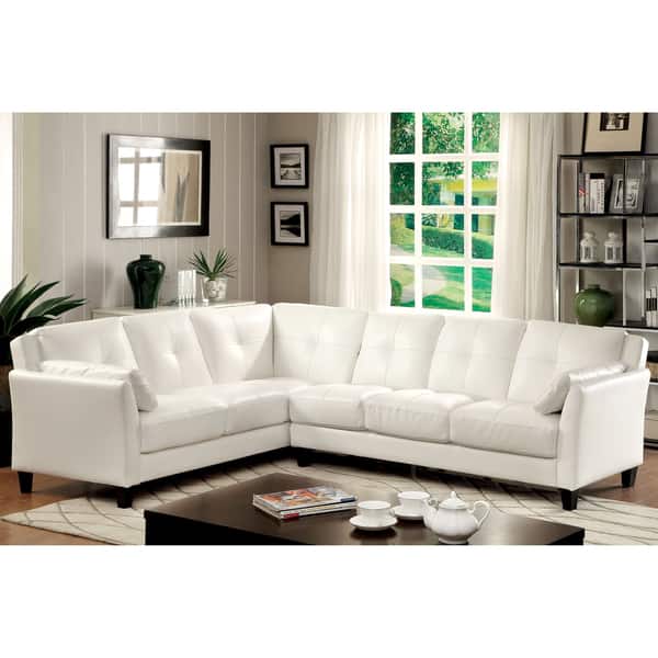 slide 12 of 13, Furniture of America Sier Faux Leather Padded Sectional White