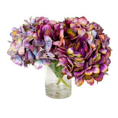 Kaleidoscope Hydrangea Floral Arrangement in Glass Vase - multi-color