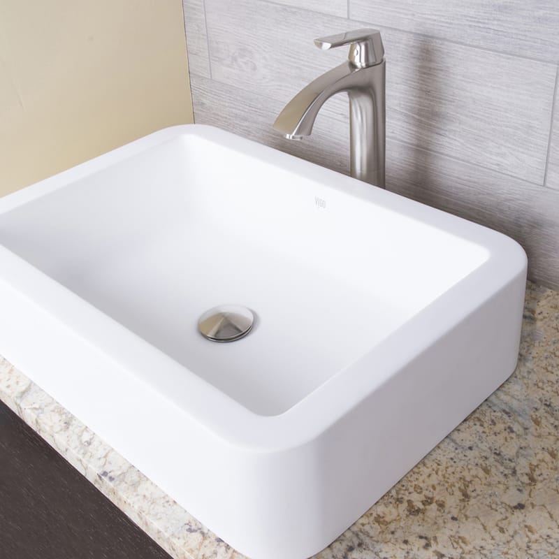 VIGO Petunia 23"L x 16"W x 6"H Matte Stone Rectangular Bathroom Vessel Sink