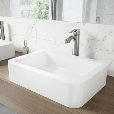 VIGO Petunia 23"L x 16"W x 6"H Matte Stone Rectangular Bathroom Vessel Sink