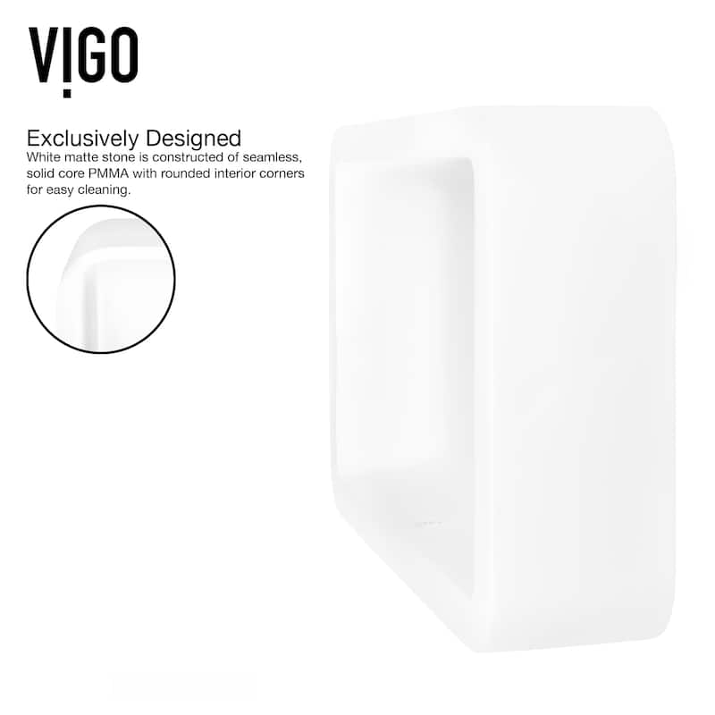 VIGO Petunia 23"L x 16"W x 6"H Matte Stone Rectangular Bathroom Vessel Sink