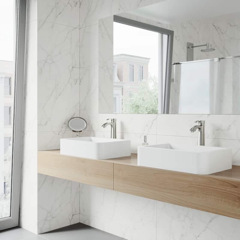 VIGO Petunia 23"L x 16"W x 6"H Matte Stone Rectangular Bathroom Vessel Sink
