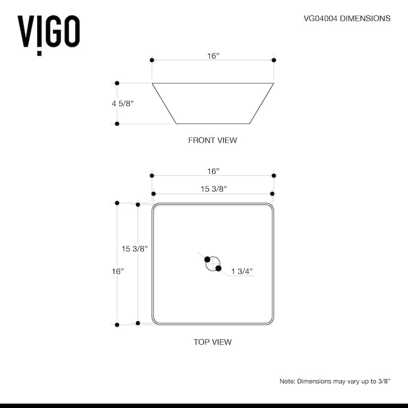 VIGO Hibiscus 16"L x 16"W x 5"H Matte Stone Square Bathroom Vessel Sink