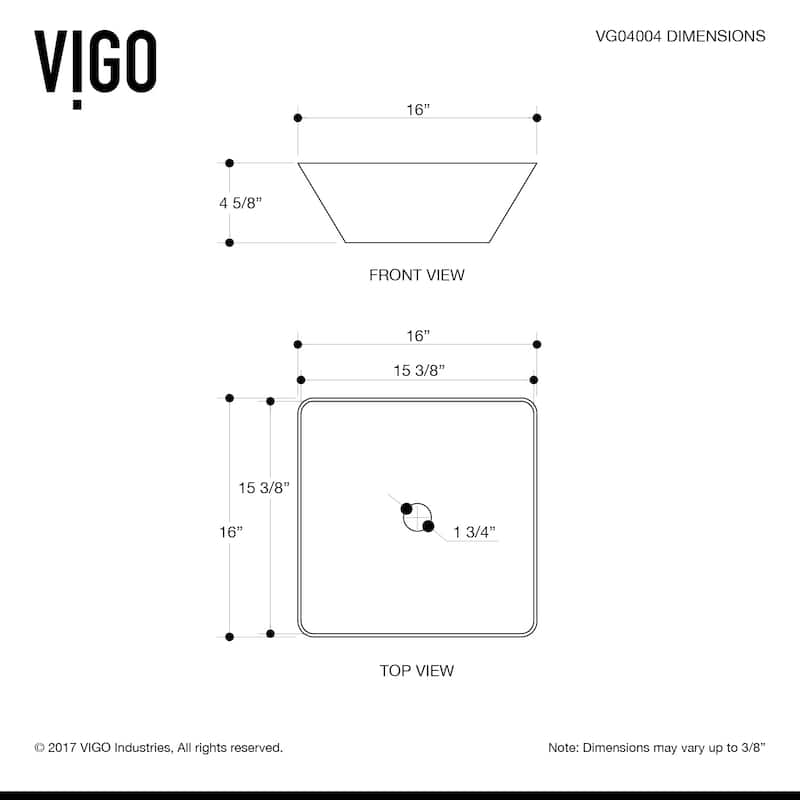 VIGO Hibiscus 16"L x 16"W x 5"H Matte Stone Square Bathroom Vessel Sink