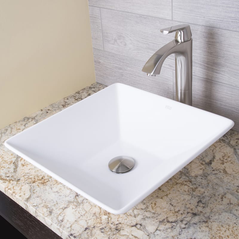 VIGO Hibiscus 16"L x 16"W x 5"H Matte Stone Square Bathroom Vessel Sink