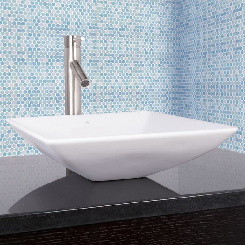 VIGO Hibiscus 16"L x 16"W x 5"H Matte Stone Square Bathroom Vessel Sink