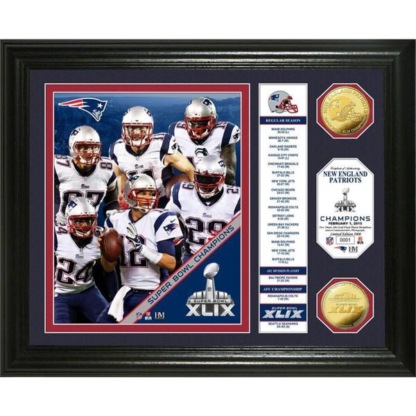 New England Patriots Super Bowl XLIX Champions Banner Gold Coin Photo Mint