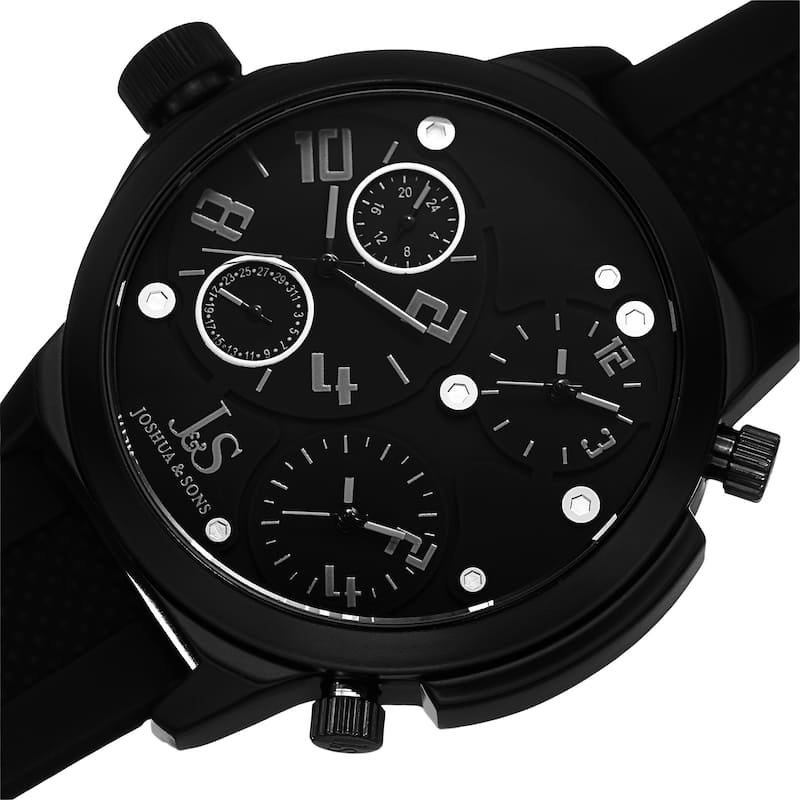 Joshua & Sons Men's Quartz Triple Time Zone Rubber Black Strap Watch