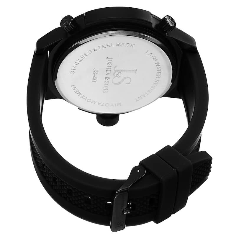 Joshua & Sons Men's Quartz Triple Time Zone Rubber Black Strap Watch