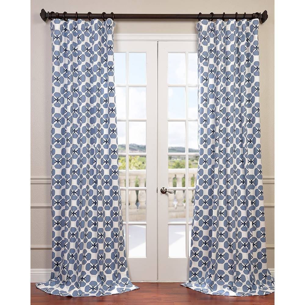 Exclusive Fabrics Clover Blue Printed Cotton Twill Curtain (1 Panel)